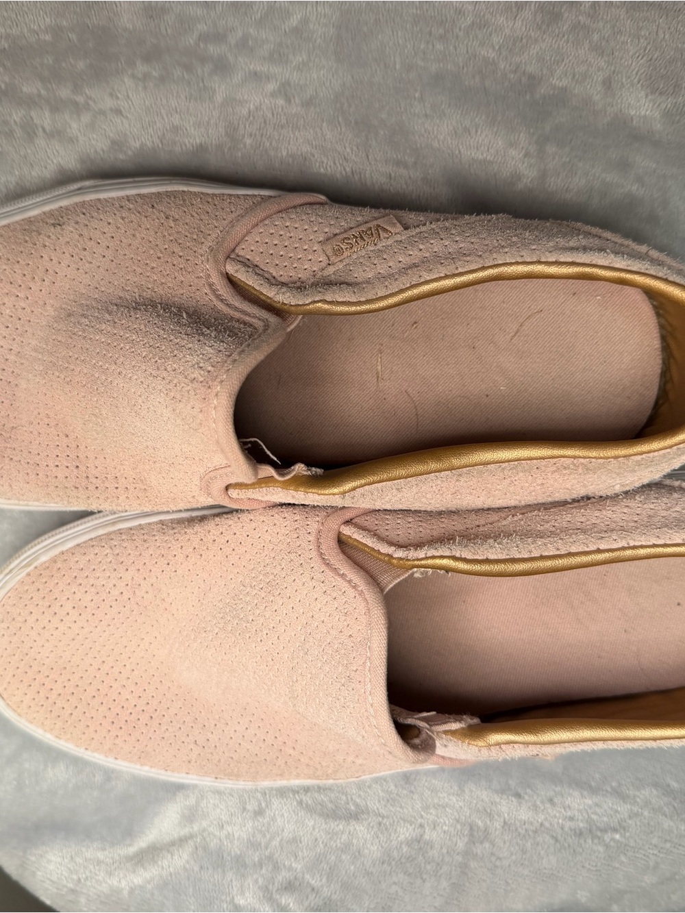 Vans Women’s Slip-On Sneakers in Blush Pink with Gold Trim